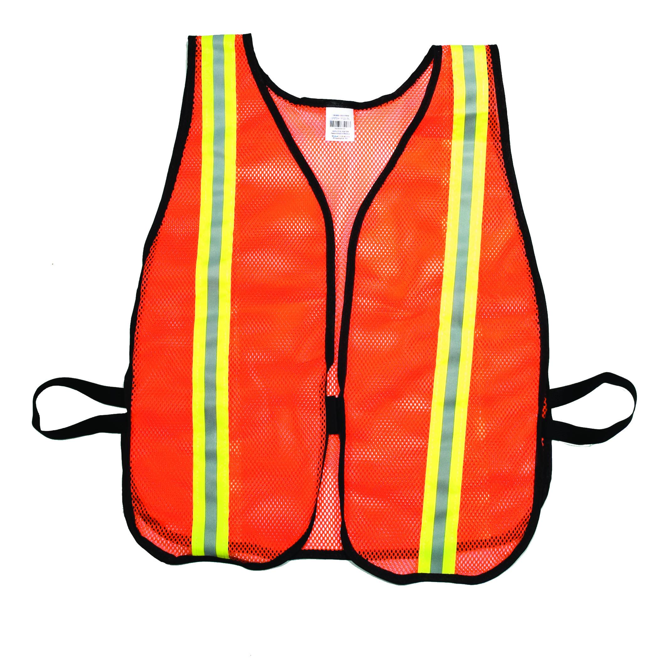 16300-153-1500, Orange Soft Mesh Safety Vest - 1-1/2 Lime/Silver/Lime Reflective, MutualIndustries