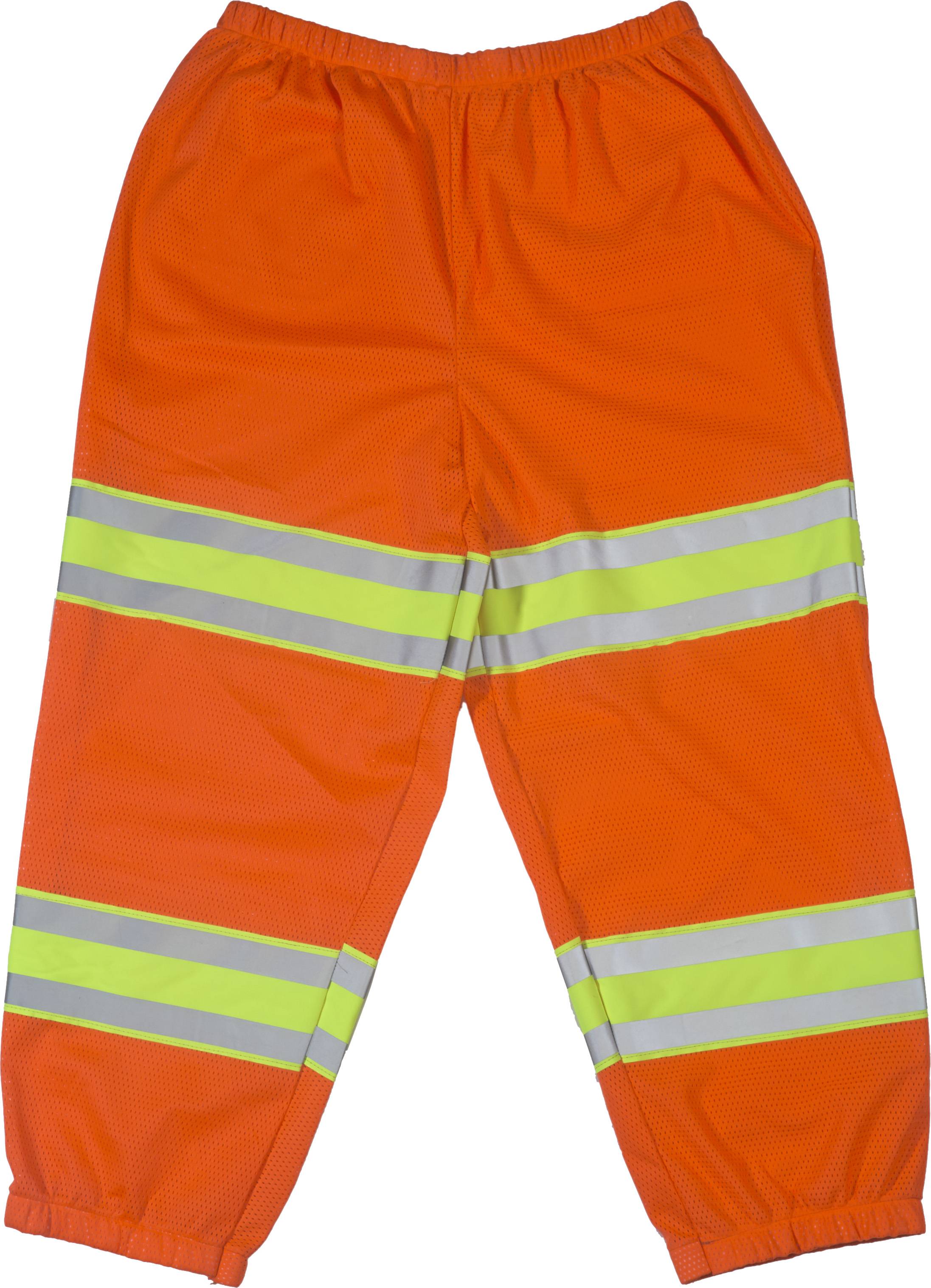 16367-45, High Visibility Polyester ANSI Class E Mesh Pant with 4 Silver/Lime/Silver Reflective Tapes, Orange, MutualIndustries