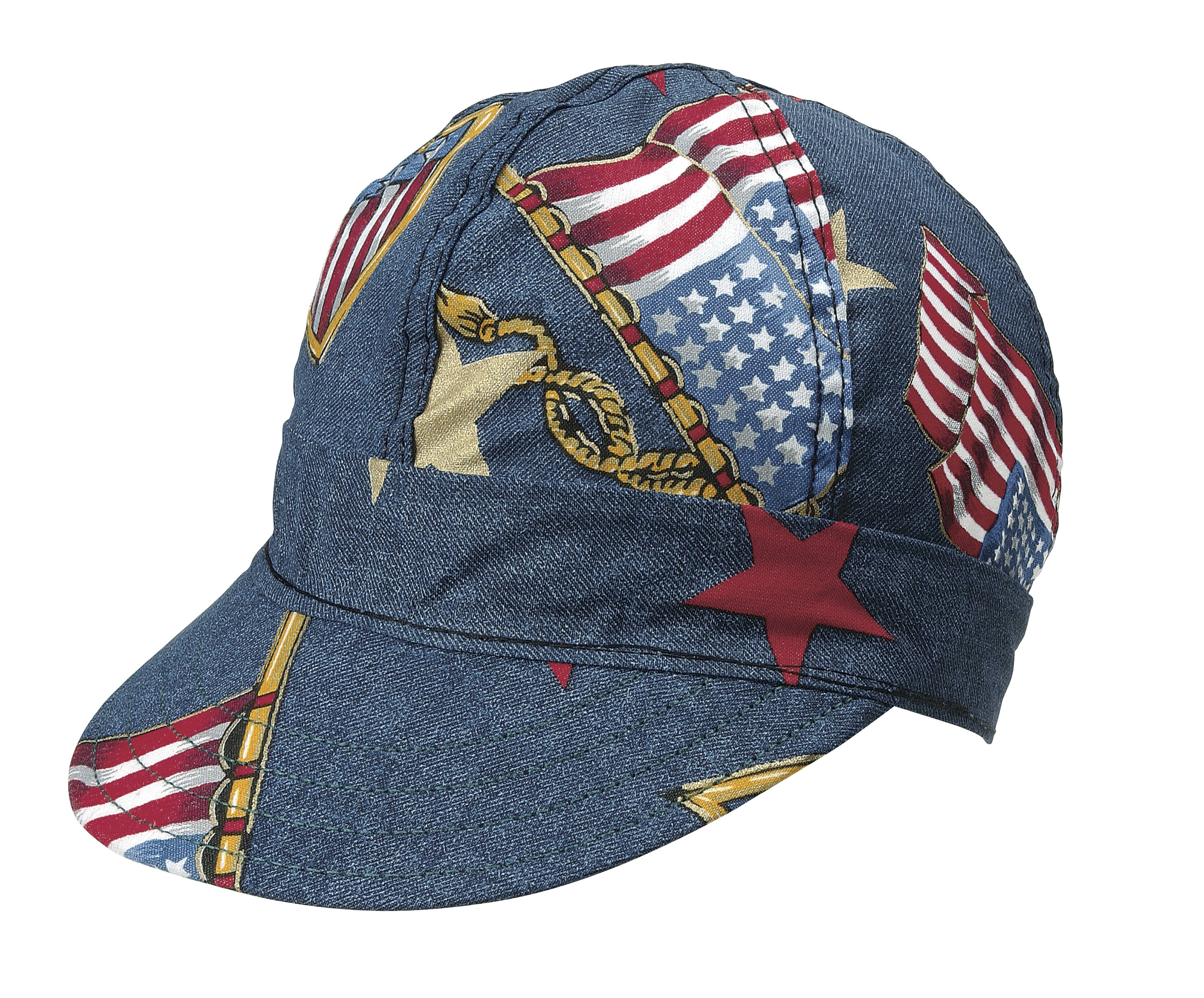 7349-0-0, Kromer Welder Cap, Cotton, Length 5 in, Width 6 in- 1size, Denim Flag, MutualIndustries