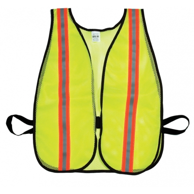 16304-4553-1500, Lime Soft Mesh Safety Vest - 1-1/2 Orange/Silver/Orange, MutualIndustries