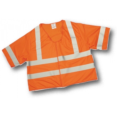 16361, ANSI Class 3 Orange Solid Vest w/Silver Reflective, MutualIndustries