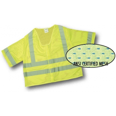 16364, ANSI Class 3 Lime Mesh Vest w/Silver Reflective, MutualIndustries