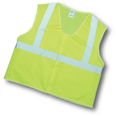 16374, ANSI Class 2 Lime Solid Vest w/Silver Reflective, MutualIndustries