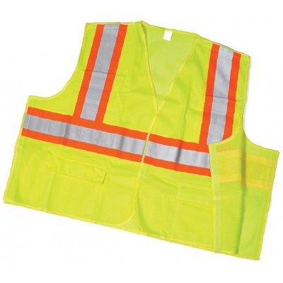 16386, ANSI Class 2 Lime Mesh Tearaway With Pockets, MutualIndustries