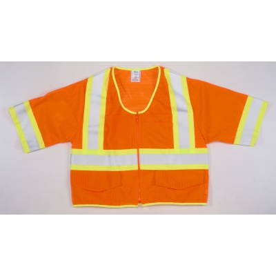 16393, ANSI CL 3 Orange Mesh Vest w/ Pouch Pocket 4 LSL, MutualIndustries