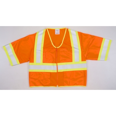 16394, ANSI CL 3 Orange Solid Vest w/ Pouch Pocket 4 LSL, MutualIndustries