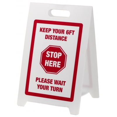 19669-2, Social Distancing Floor Signs - KEEP YOUR 6FT DISTANCE - STOP HERE - Red/White, MutualIndustries