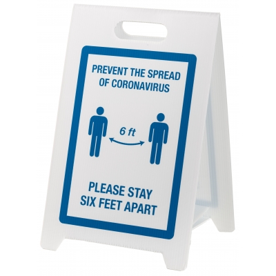 19669-1, Social Distancing Floor Signs - PREVENT THE SPREAD - STAY 6FT APART - Blue/White, MutualIndustries