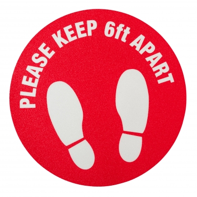 27000-10, Social Distancing Larger 18 Anti-Skid Floor Decals - PLEASE KEEP 6FT APART - Red/White, MutualIndustries